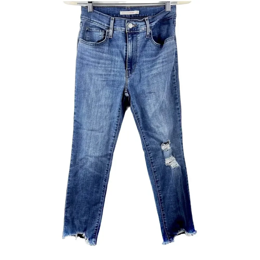 Levi's 724 High-Rise Straight Crop Jeans 27 Distressed Raw Hem